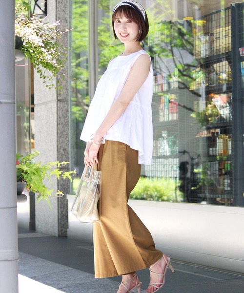 ElegChic（エレグシック）の「ツイル ロング ワイドパンツ（チノパンツ・レディース・ブラック/カーキ/ベージュ・M/L）」の19枚目の写真