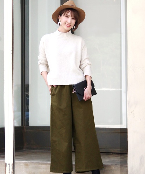 ElegChic（エレグシック）の「ツイル ロング ワイドパンツ（チノパンツ・レディース・ブラック/カーキ/ベージュ・M/L）」の7枚目の写真