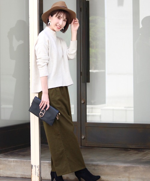 ElegChic（エレグシック）の「ツイル ロング ワイドパンツ（チノパンツ・レディース・ブラック/カーキ/ベージュ・M/L）」の13枚目の写真