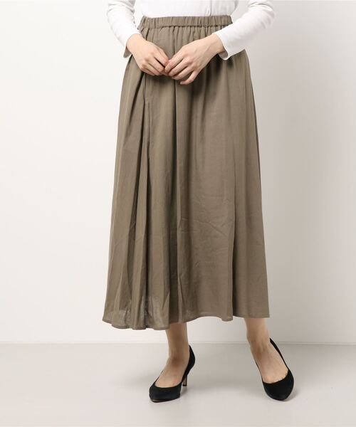PREFERIR（プレフェリール）の「レーヨンリネン ギャザースカート（スカート・レディース・ベージュ/カーキ/チャコールグレー/モカ・MEDIUM/SMALL/LARGE）」の4枚目の写真