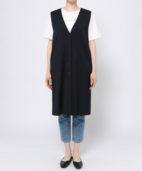 GLOBAL WORK（グローバルワーク）の「Vネックロングジレ/938467（ダッフルコート・レディース・アイボリー/ダークブルー・FREE）」の4枚目の写真