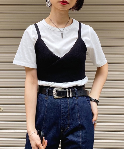 PAGEBOY（ページボーイ）の「ビスチェTシャツセット（Tシャツ/カットソー・レディース・ブラック/ホワイト×ブルー/ホワイト×ブラック・FREE）」の2枚目の写真