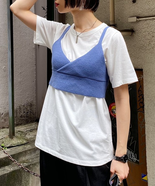 PAGEBOY（ページボーイ）の「ビスチェTシャツセット（Tシャツ/カットソー・レディース・ブラック/ホワイト×ブルー/ホワイト×ブラック・FREE）」の4枚目の写真