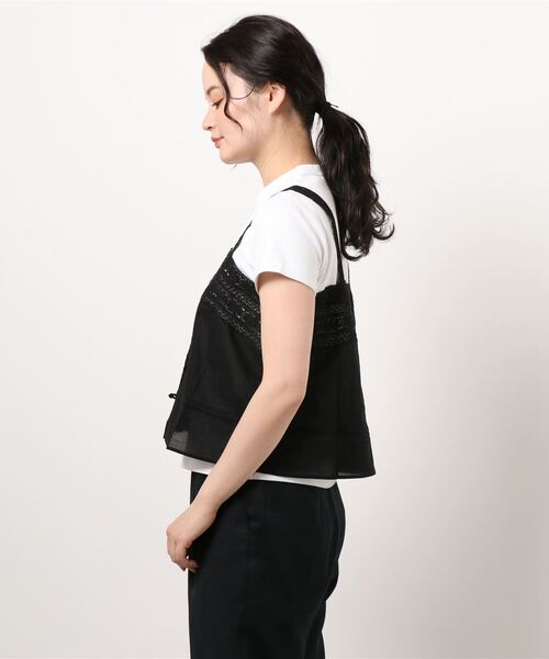 POU DOU DOU(プードゥドゥ)の「ソフトローンレースキャミブラウス(キャミソール・レディース・ブラック/オフホワイト・3)」の4枚目の写真