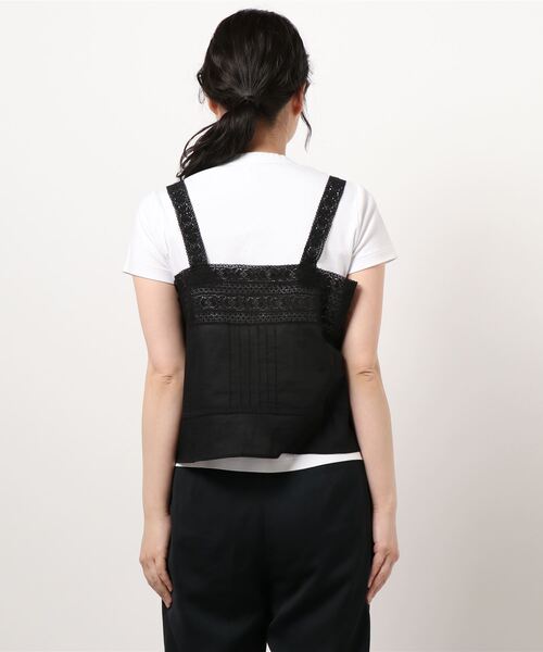 POU DOU DOU(プードゥドゥ)の「ソフトローンレースキャミブラウス(キャミソール・レディース・ブラック/オフホワイト・3)」の3枚目の写真