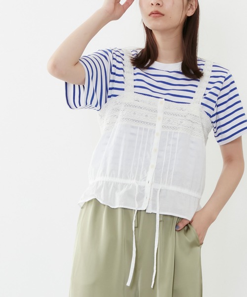 POU DOU DOU(プードゥドゥ)の「ソフトローンレースキャミブラウス(キャミソール・レディース・ブラック/オフホワイト・3)」の2枚目の写真