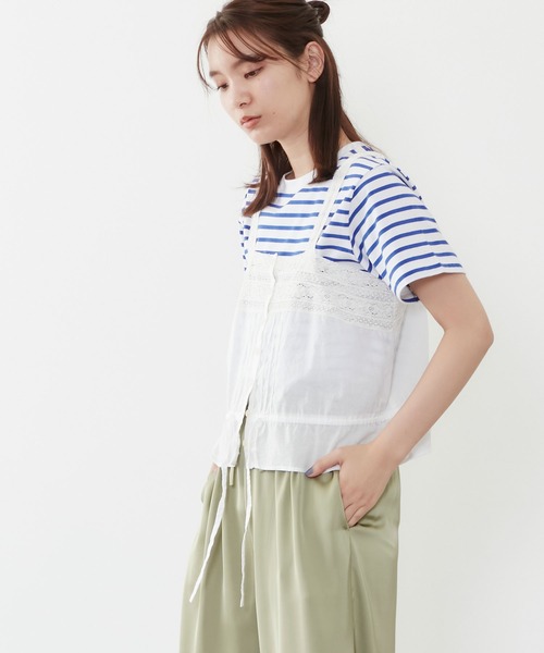 POU DOU DOU(プードゥドゥ)の「ソフトローンレースキャミブラウス(キャミソール・レディース・ブラック/オフホワイト・3)」の5枚目の写真