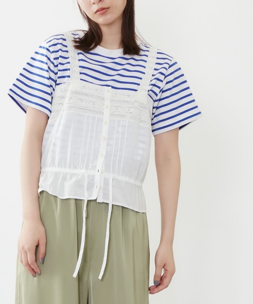 POU DOU DOU(プードゥドゥ)の「ソフトローンレースキャミブラウス(キャミソール・レディース・ブラック/オフホワイト・3)」の7枚目の写真