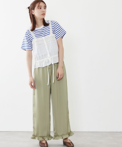 POU DOU DOU(プードゥドゥ)の「ソフトローンレースキャミブラウス(キャミソール・レディース・ブラック/オフホワイト・3)」の9枚目の写真