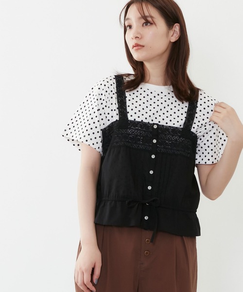 POU DOU DOU(プードゥドゥ)の「ソフトローンレースキャミブラウス(キャミソール・レディース・ブラック/オフホワイト・3)」の11枚目の写真