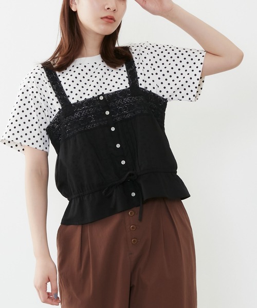 POU DOU DOU(プードゥドゥ)の「ソフトローンレースキャミブラウス(キャミソール・レディース・ブラック/オフホワイト・3)」の12枚目の写真