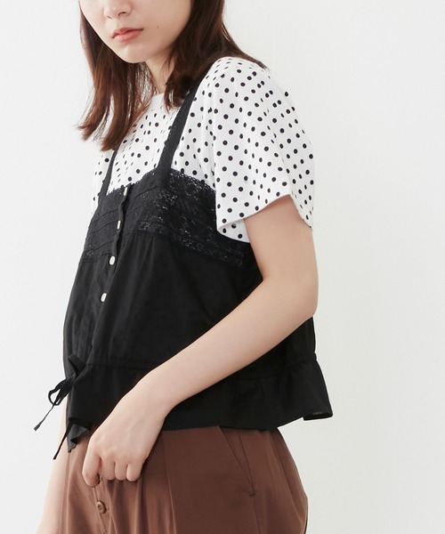 POU DOU DOU(プードゥドゥ)の「ソフトローンレースキャミブラウス(キャミソール・レディース・ブラック/オフホワイト・3)」の13枚目の写真