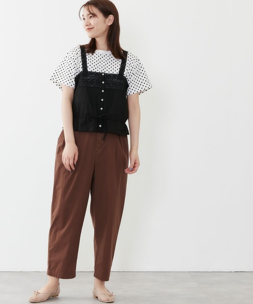 POU DOU DOU(プードゥドゥ)の「ソフトローンレースキャミブラウス(キャミソール・レディース・ブラック/オフホワイト・3)」の15枚目の写真