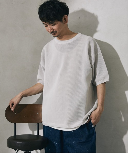 JOURNAL STANDARD relume（ジャーナルスタンダード　レリューム）の「【半袖ニット+カットソー2点SET】リサイクルポリエステル 半袖ニット（Tシャツ/カットソー・メンズ・グリーン/グレー系その他/ブルー/パープル/ブラック/グレー/オレンジ・L/M）」の3枚目の写真