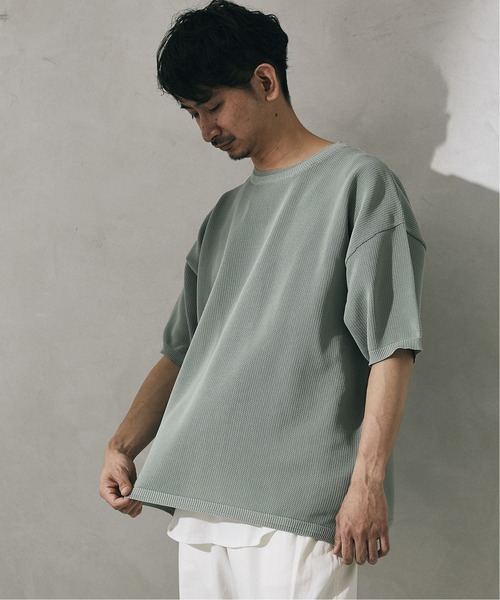 JOURNAL STANDARD relume（ジャーナルスタンダード　レリューム）の「【半袖ニット+カットソー2点SET】リサイクルポリエステル 半袖ニット（Tシャツ/カットソー・メンズ・グリーン/グレー系その他/ブルー/パープル/ブラック/グレー/オレンジ・L/M）」の4枚目の写真