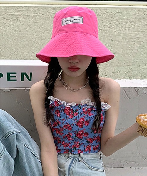 me+em select（ミームセレクト）の「シンプルタグカラーバケットハット【数量限定販売】（ハット・レディース・ピンク/パープル/ブラック/イエロー/グレー/ベージュ/ブルー/キャメル・FREE）」の22枚目の写真