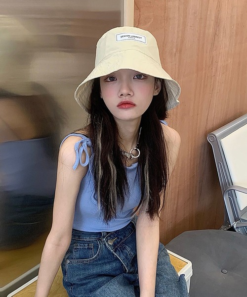 me+em select（ミームセレクト）の「シンプルタグカラーバケットハット【数量限定販売】（ハット・レディース・ピンク/パープル/ブラック/イエロー/グレー/ベージュ/ブルー/キャメル・FREE）」の13枚目の写真