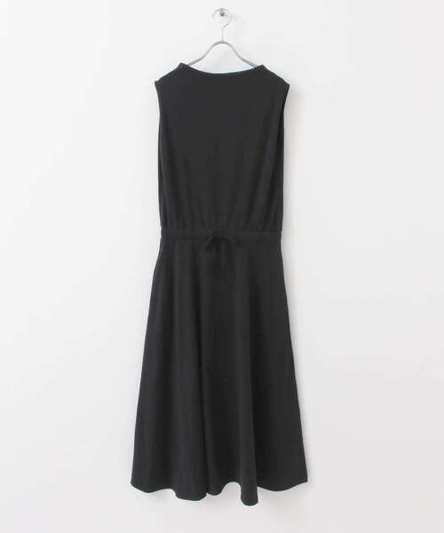 URBAN RESEARCH ノースリーブひざ丈ワンピース ブラック ITEMS URBANRESEARCH ワンピース ノースリーブタックギャザー