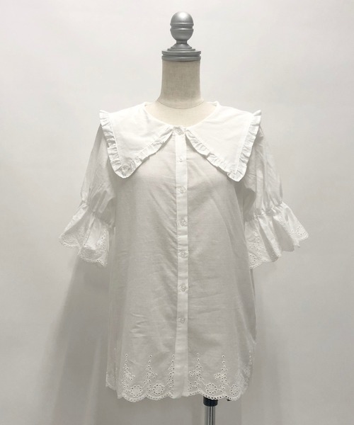 AS KNOW AS PINKY（アズノゥアズピンキー）の「はばたき衿半袖スカラブラウス（シャツ/ブラウス・レディース・オフホワイト/ブラック・FREE）」の4枚目の写真