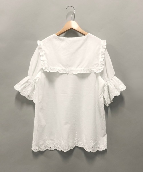 AS KNOW AS PINKY（アズノゥアズピンキー）の「はばたき衿半袖スカラブラウス（シャツ/ブラウス・レディース・オフホワイト/ブラック・FREE）」の3枚目の写真