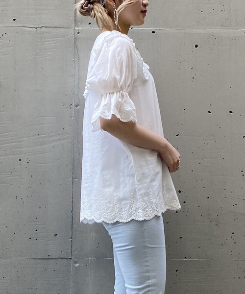 AS KNOW AS PINKY（アズノゥアズピンキー）の「はばたき衿半袖スカラブラウス（シャツ/ブラウス・レディース・オフホワイト/ブラック・FREE）」の10枚目の写真