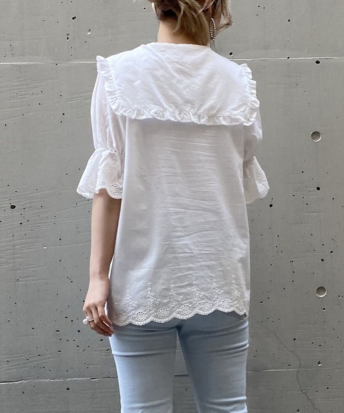 AS KNOW AS PINKY（アズノゥアズピンキー）の「はばたき衿半袖スカラブラウス（シャツ/ブラウス・レディース・オフホワイト/ブラック・FREE）」の11枚目の写真