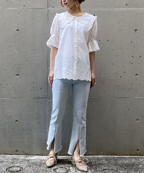 AS KNOW AS PINKY（アズノゥアズピンキー）の「はばたき衿半袖スカラブラウス（シャツ/ブラウス・レディース・オフホワイト/ブラック・FREE）」の12枚目の写真