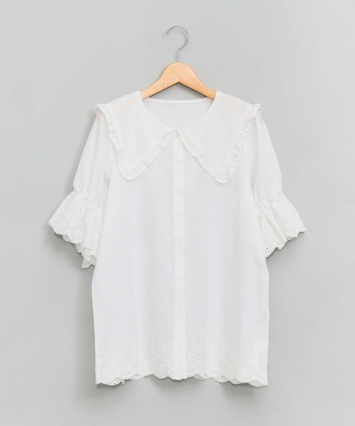 AS KNOW AS PINKY（アズノゥアズピンキー）の「はばたき衿半袖スカラブラウス（シャツ/ブラウス・レディース・オフホワイト/ブラック・FREE）」の14枚目の写真