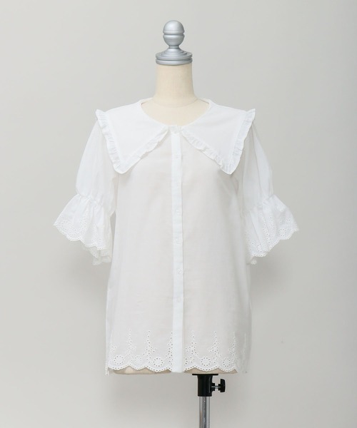 AS KNOW AS PINKY（アズノゥアズピンキー）の「はばたき衿半袖スカラブラウス（シャツ/ブラウス・レディース・オフホワイト/ブラック・FREE）」の15枚目の写真