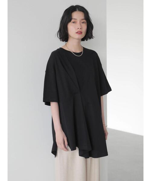 AMERICAN HOLIC（アメリカンホリック）の「フロントタック半袖カットチュニック　＊（Tシャツ/カットソー・レディース・ライトベージュ/オフホワイト/ラベンダー/ブラック・FREE）」の9枚目の写真