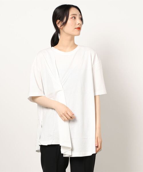 AMERICAN HOLIC（アメリカンホリック）の「フロントタック半袖カットチュニック　＊（Tシャツ/カットソー・レディース・ライトベージュ/オフホワイト/ラベンダー/ブラック・FREE）」の6枚目の写真