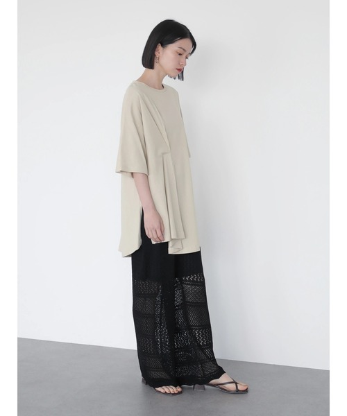 AMERICAN HOLIC（アメリカンホリック）の「フロントタック半袖カットチュニック　＊（Tシャツ/カットソー・レディース・ライトベージュ/オフホワイト/ラベンダー/ブラック・FREE）」の5枚目の写真