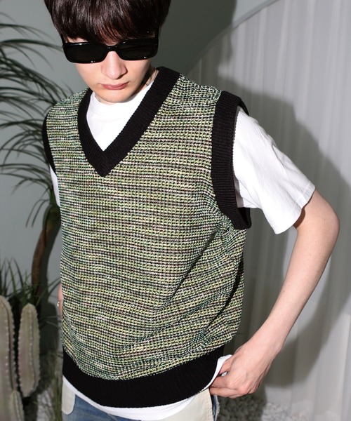 【美品】マークアンドロナ　Ruler Knit Vest | MEN 美品】マークアンドロナ Ruler Knit Vest | MEN MARK & LONA（マーク