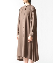 mizuiro ind　T／Rスタンドカラーフレアシャツワンピース