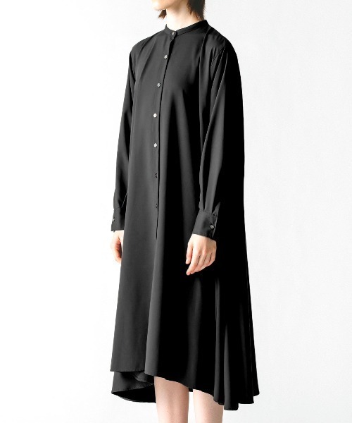 mizuiroind（ミズイロインド）の「mizuiro ind　T／Rスタンドカラーフレアシャツワンピース（ワンピース・レディース・ブラウン/ブラック/ベージュ/チャコールグレー/ネイビー/グレー・FREE）」の2枚目の写真