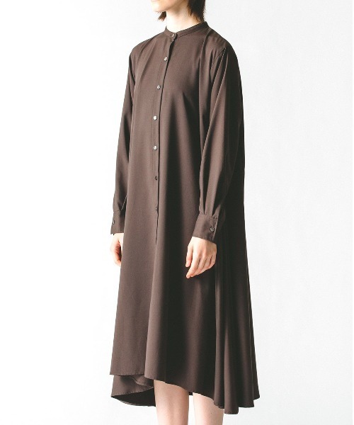 mizuiroind（ミズイロインド）の「mizuiro ind　T／Rスタンドカラーフレアシャツワンピース（ワンピース・レディース・ブラウン/ブラック/ベージュ/チャコールグレー/ネイビー/グレー・FREE）」の10枚目の写真