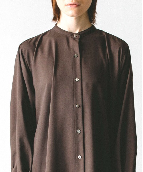 mizuiroind（ミズイロインド）の「mizuiro ind　T／Rスタンドカラーフレアシャツワンピース（ワンピース・レディース・ブラウン/ブラック/ベージュ/チャコールグレー/ネイビー/グレー・FREE）」の11枚目の写真