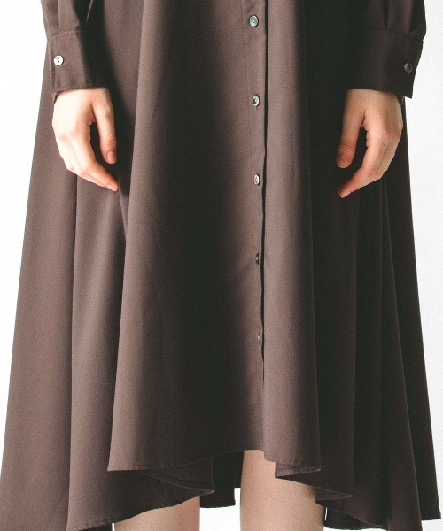 mizuiroind（ミズイロインド）の「mizuiro ind　T／Rスタンドカラーフレアシャツワンピース（ワンピース・レディース・ブラウン/ブラック/ベージュ/チャコールグレー/ネイビー/グレー・FREE）」の15枚目の写真