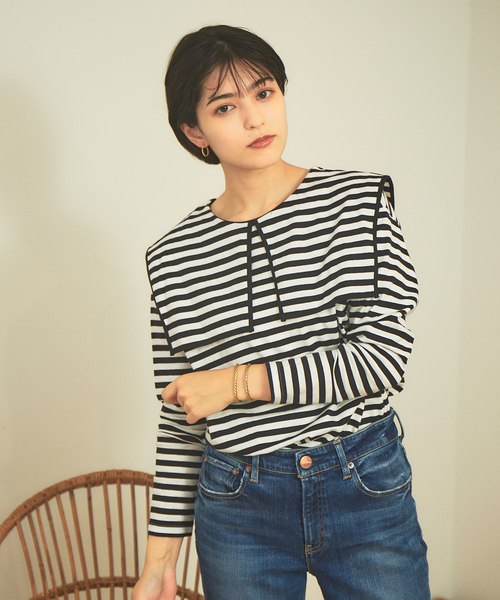 Rouge vif Anna（ルージュヴィフアンナ）の「ボーダーセーラーカラープルオーバー（Tシャツ/カットソー・レディース・ブラウン/ブラック・フリー）」の5枚目の写真