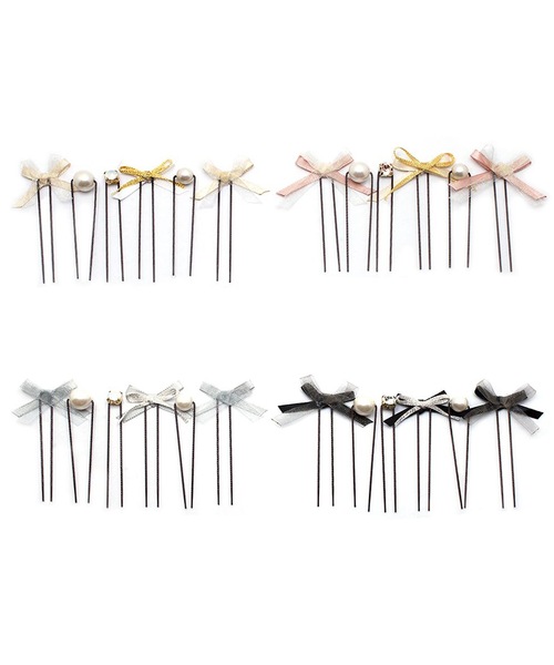 Zoule(ゾーラ)の「Zoule ゾーラ: mix ribbon pearl リボン&パールUピンセット(ヘアピン・レディース・ホワイト/グレー/ブラック/ピンク・FREE)」の5枚目の写真