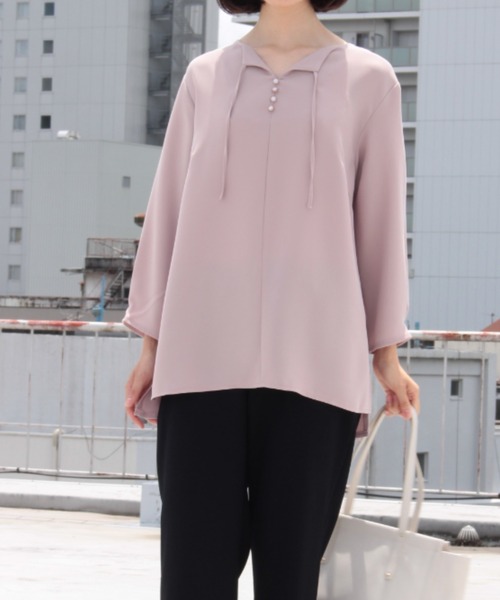 fleur by mint breeze(フルールバイミントブリーズ)の「ボタンデザイン ロング ブラウス(シャツ/ブラウス・レディース・ピンク/ネイビー/キャメル・M/5L/4L/L/3L/LL)」の17枚目の写真