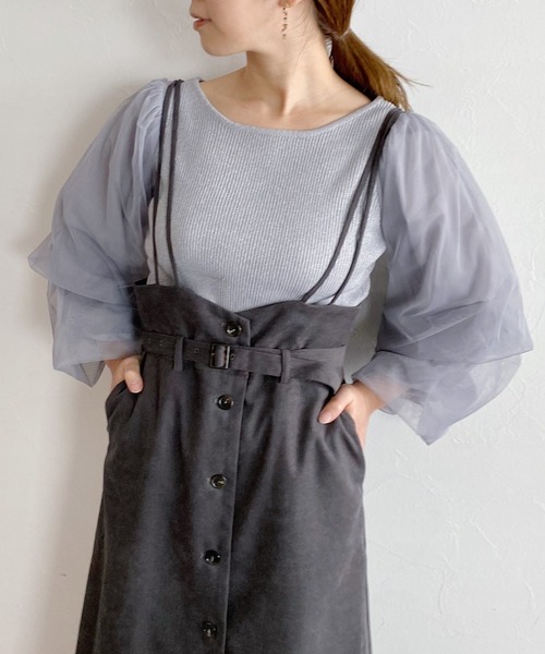 mysty woman（ミスティウーマン）の「チュールタックスリーブラメニット 235306（ニット/セーター・レディース・ライトグレー/ブラック/カーキ・FREE）」の3枚目の写真