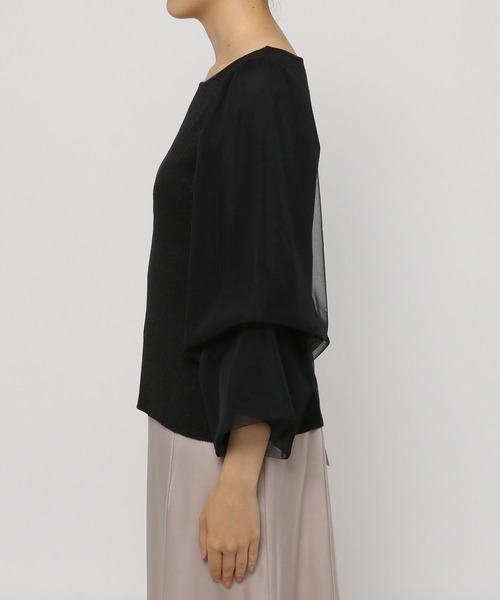 mysty woman（ミスティウーマン）の「チュールタックスリーブラメニット 235306（ニット/セーター・レディース・ライトグレー/ブラック/カーキ・FREE）」の9枚目の写真