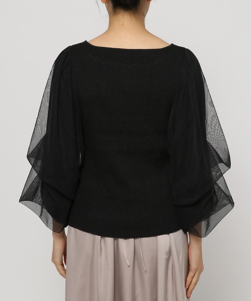 mysty woman（ミスティウーマン）の「チュールタックスリーブラメニット 235306（ニット/セーター・レディース・ライトグレー/ブラック/カーキ・FREE）」の4枚目の写真