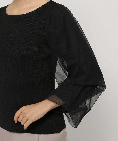mysty woman（ミスティウーマン）の「チュールタックスリーブラメニット 235306（ニット/セーター・レディース・ライトグレー/ブラック/カーキ・FREE）」の17枚目の写真