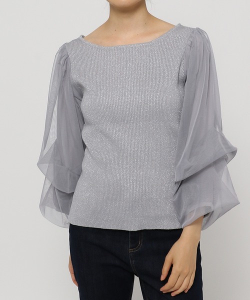 mysty woman（ミスティウーマン）の「チュールタックスリーブラメニット 235306（ニット/セーター・レディース・ライトグレー/ブラック/カーキ・FREE）」の20枚目の写真