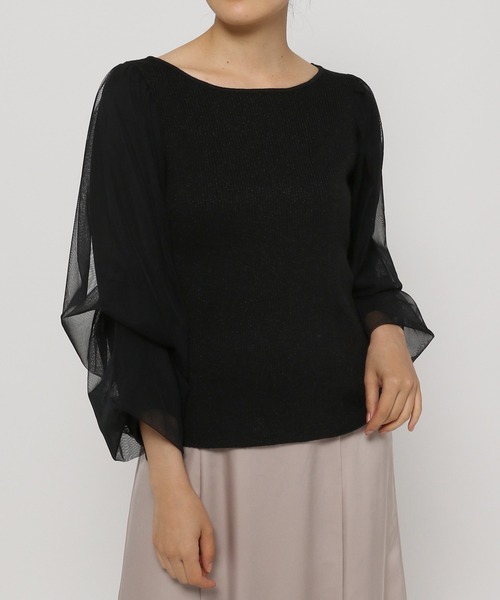 mysty woman（ミスティウーマン）の「チュールタックスリーブラメニット 235306（ニット/セーター・レディース・ライトグレー/ブラック/カーキ・FREE）」の21枚目の写真