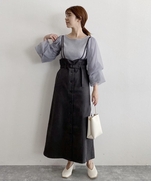 mysty woman（ミスティウーマン）の「チュールタックスリーブラメニット 235306（ニット/セーター・レディース・ライトグレー/ブラック/カーキ・FREE）」の19枚目の写真