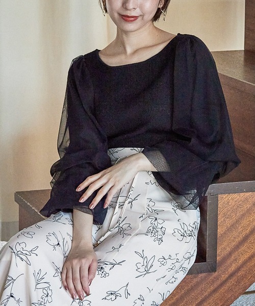 mysty woman（ミスティウーマン）の「チュールタックスリーブラメニット 235306（ニット/セーター・レディース・ライトグレー/ブラック/カーキ・FREE）」の22枚目の写真