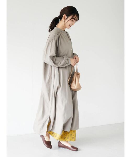 CRAFT STANDARD BOUTIQUE（クラフトスタンダードブティック）の「スタンドカラーシャツワンピース　＊（シャツワンピース・レディース・ブラック/カーキ/ブルー/グレイッシュベージュ・FREE）」の8枚目の写真